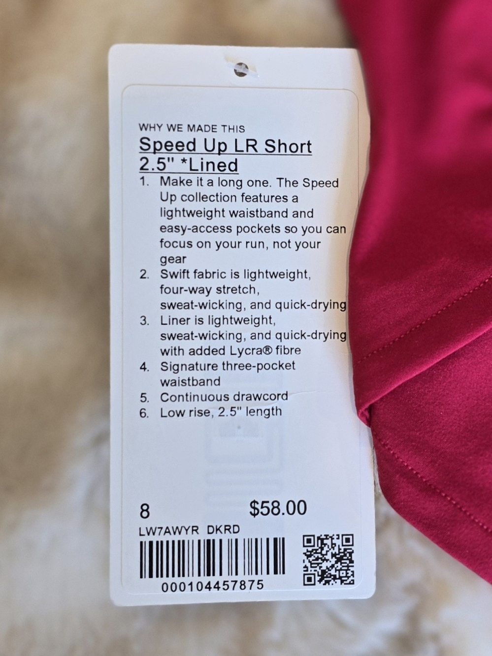 lululemon athletica Speed Up LR Short 2.5" in Dark Red Size 8